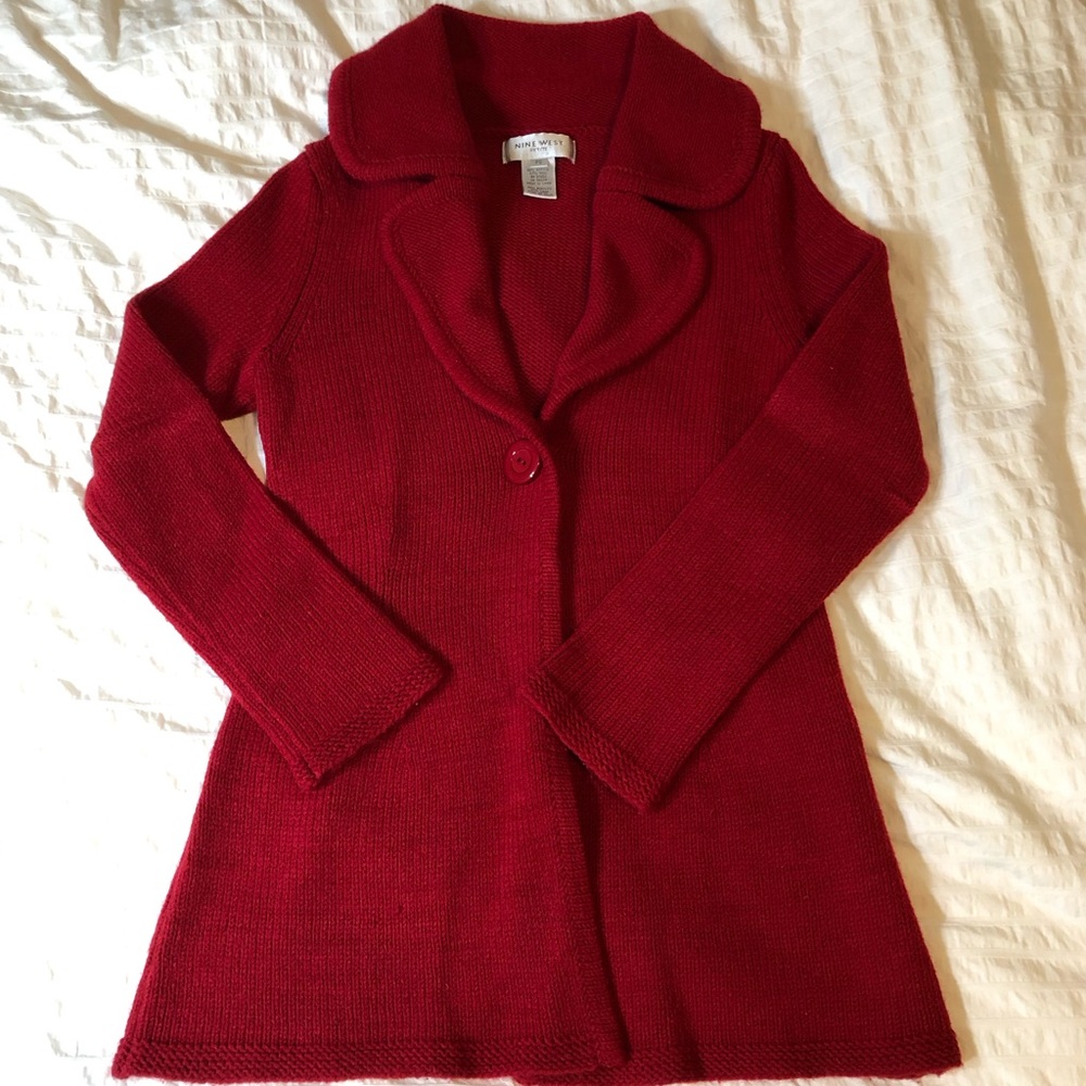 Nine West Petite Red Collared Cardigan
